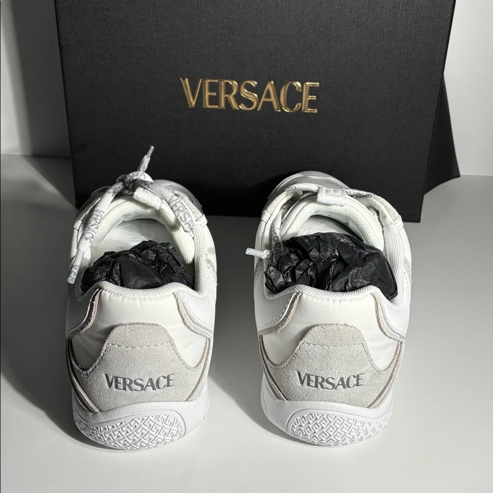 New Authentic Galaxia suede-trimmed leather Versace White Logo-Trim Sneakers
